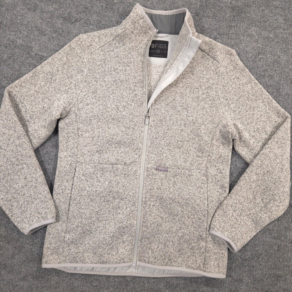 FIGS On-Shift Sweater Knit Jacket Womens M Light Gray Heather Fleece Classic Fit